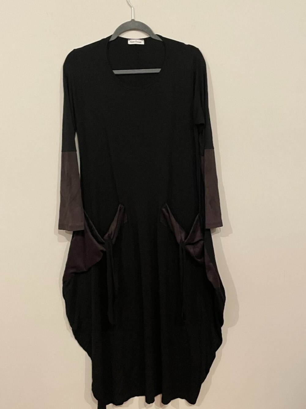 Canan Concept Black Mixed Media Suede Trim Cocoon Dress Medium Oversized